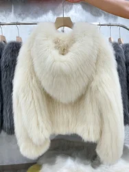 Fashion Real Fox Fur Coat Autumn Winter Luxury Knitted Fur Coat Women Double Long Sleeve New Style Jackets