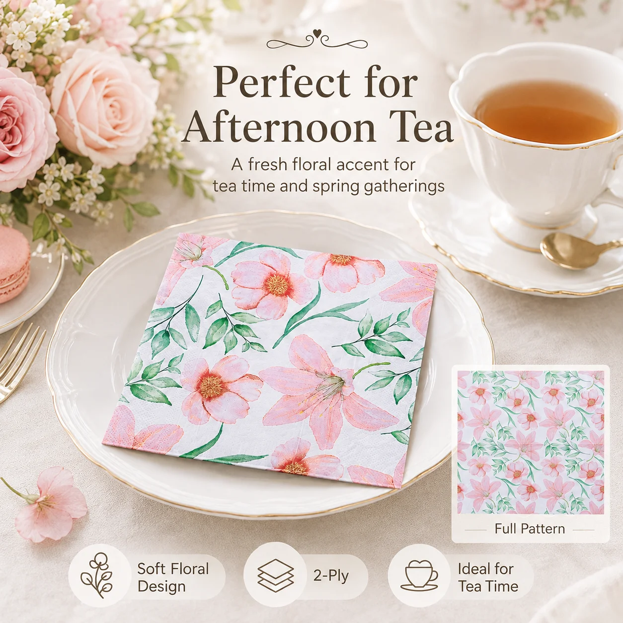 20pcs/Pac 2-Ply Printed Napkins Restaurant Desktop Table Setting Paper Placemats Pink Flower Pattern Coloured Paper Napkins