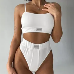 Ensemble 2 pièces short et haut en coton pour femme, tenue de fitness, vêtements de sport, nouveau