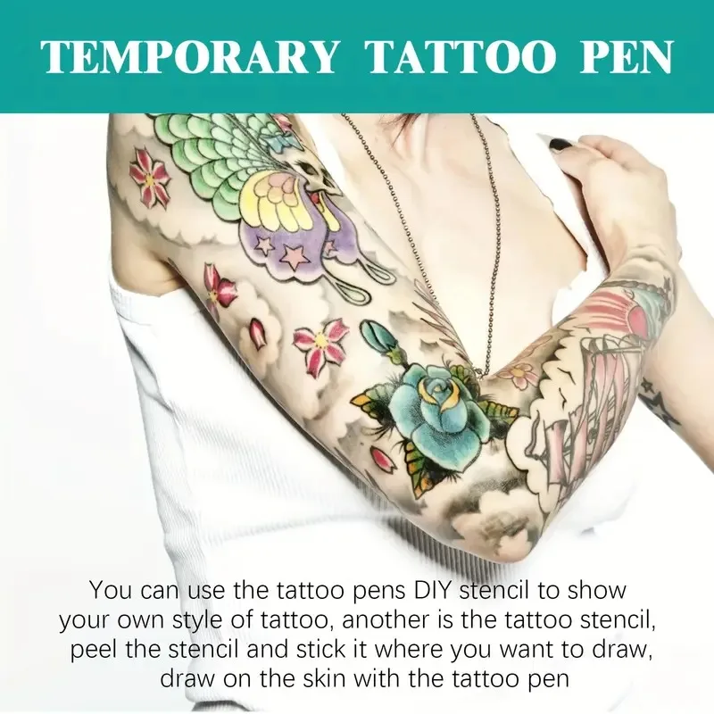 مجموعة أقلام الوشم المؤقتة، متعددة الألوان، مجموعة الوشم المؤقت للوجه والذراعين، مكياج DIY، وشم تزيين جرافيتي، سهل الاستخدام
