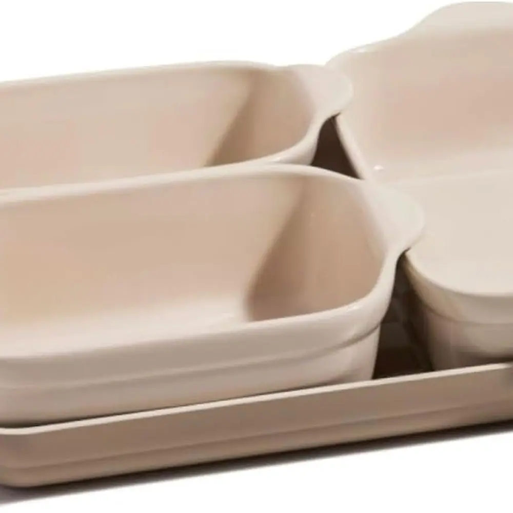 

5-Piece Ceramic Nonstick Bakeware Set - Cast Aluminum, Oven-Safe, Space-Saving, Multi-Purpose for Baking, Roasting, and Griddle