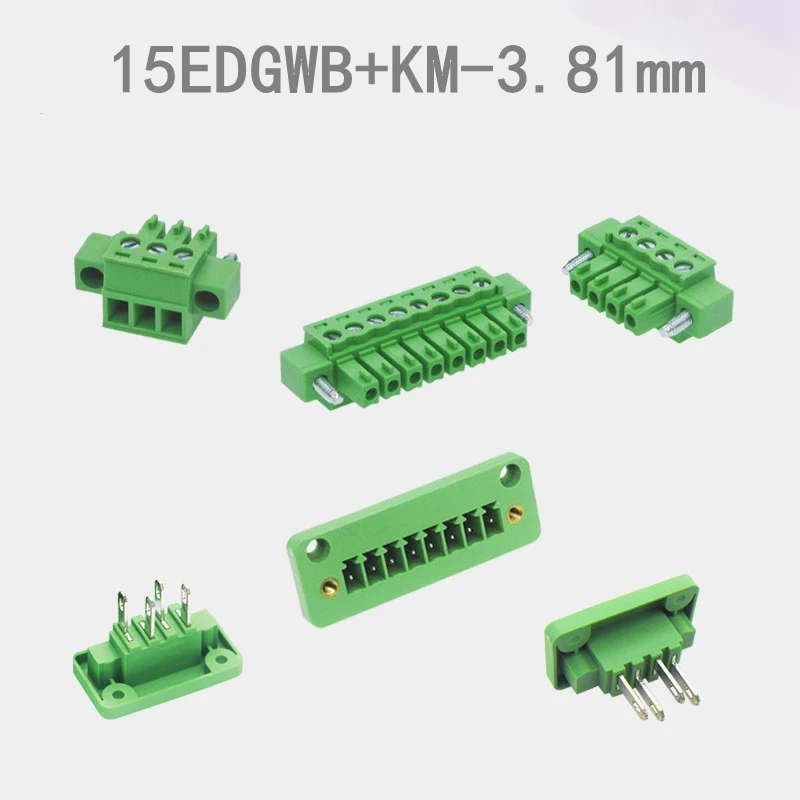 10sets 15EDGWB+KM-3.81mm Through-wall plug-in terminal block with flanged fixed panel connector row line arc