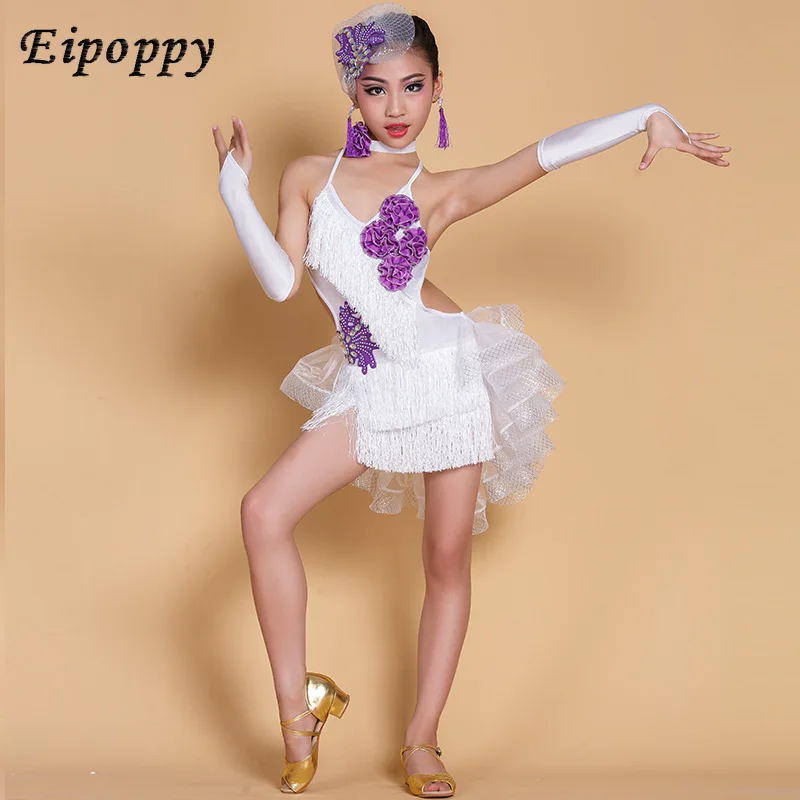 子供のラtinダンスコスチューム、sタッセル、競技服、女の子のためのパフォーマンスウェア、新しい
