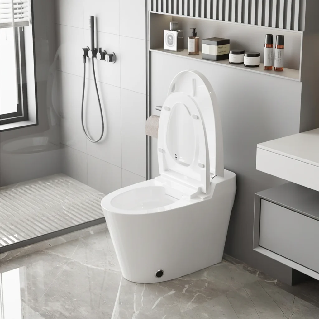 Luxury Automatic Open Electric Foot Touch Sensor Flush Smart Toilet Remote Control S-Trap Heated Seat Movable Nozzle Floor