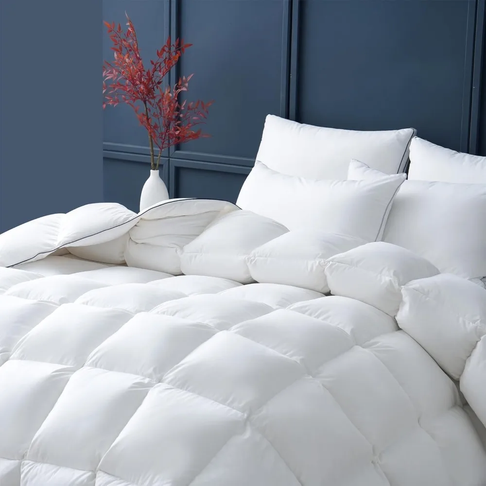 Feather Comforter King Size, Down & Feather Fiber Bedding Comforters,100% Cotton White Duvet Insert,All Season Ultra Soft