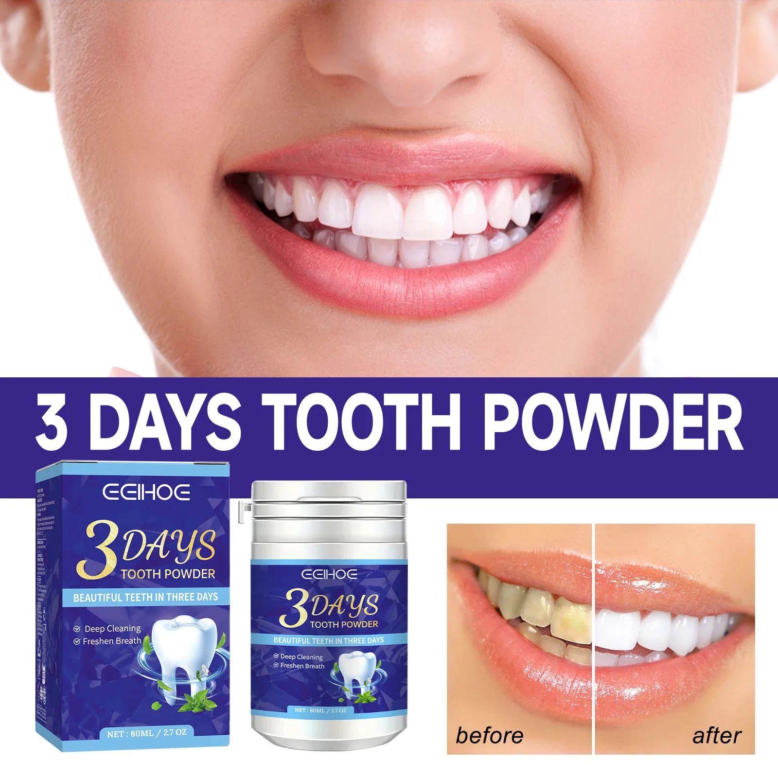 5pcs Teeth Bleaching Powder Brightens Improves Removes Protects Gums, Oral Hygiene, Freshens Breath, Teeth Cleaning Powder