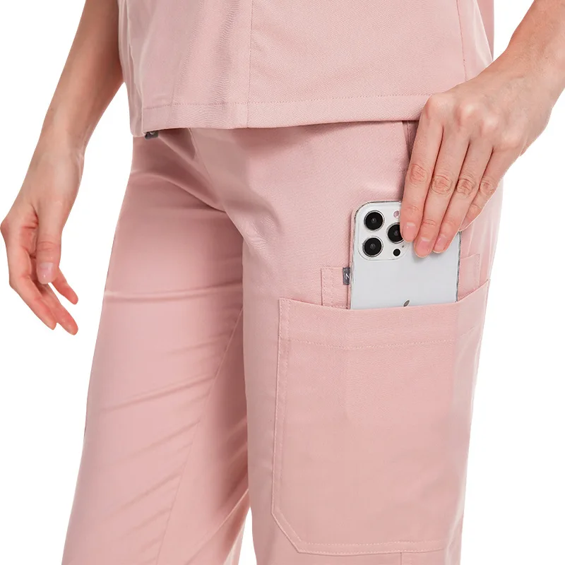 無地スクラブパンツ ラボ手術パンツ ユニセックス医師と看護師の制服作業パンツ 看護師アクセサリー 医師パンツ