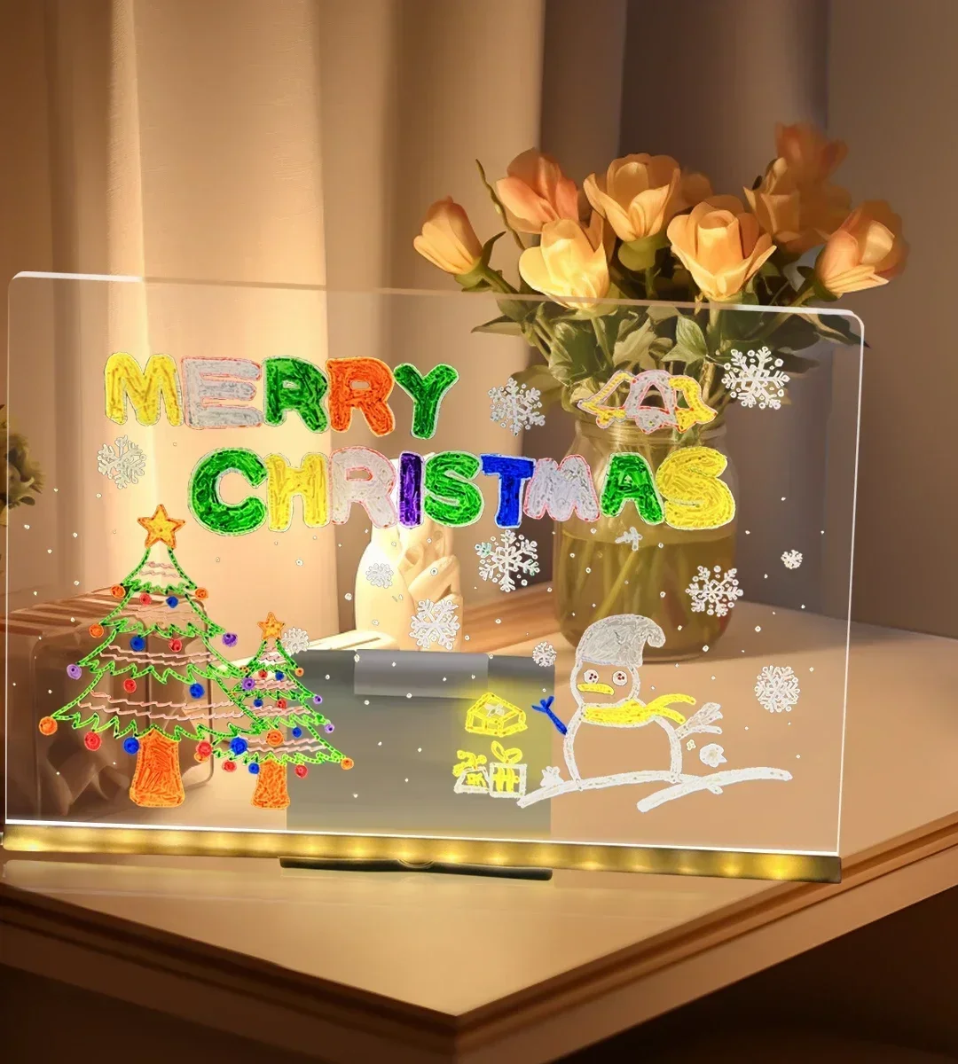 LED Dry Erase Board Illuminated Message Board with Stand Creative LED Acrylic Note Board Multipurpose Desktop Memo Writing