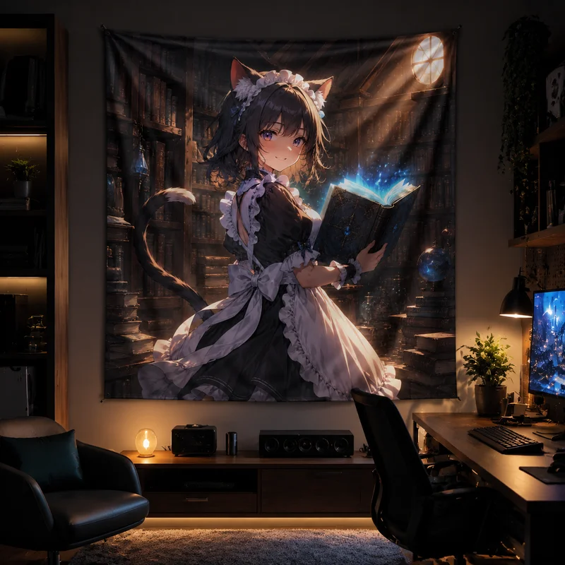 VIKAMA Sakura Fairy Anime Tapestry, Purple Starry Sky Wall Hanging, Dreamy Magical Girl Print Wall Hanging, Home Decor