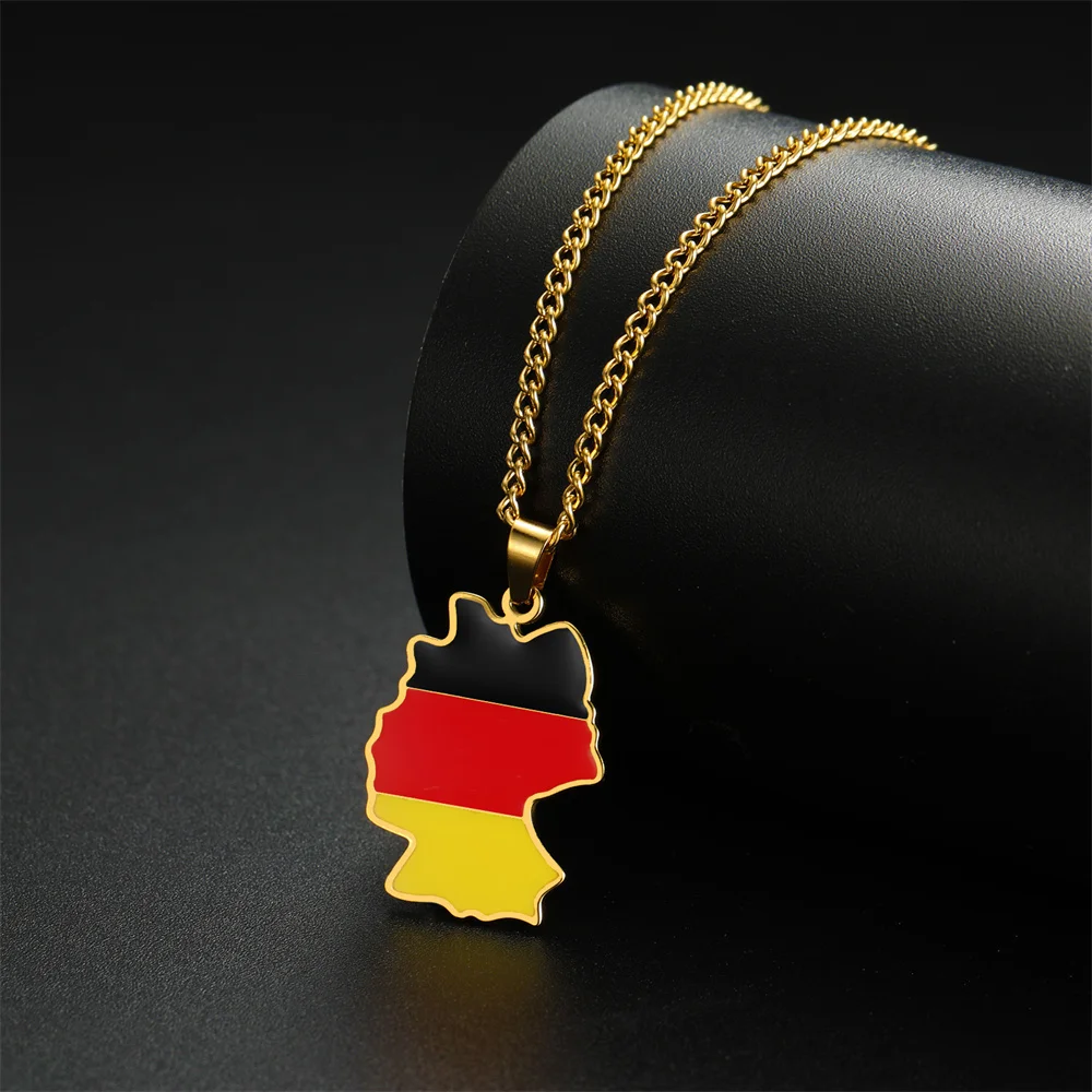 EUEAVAN Enamel Germany Map Necklace Women Men Stainless Steel Trendy German Flag Pendant Chains Choker Ethnic Jewelry Best Gifts