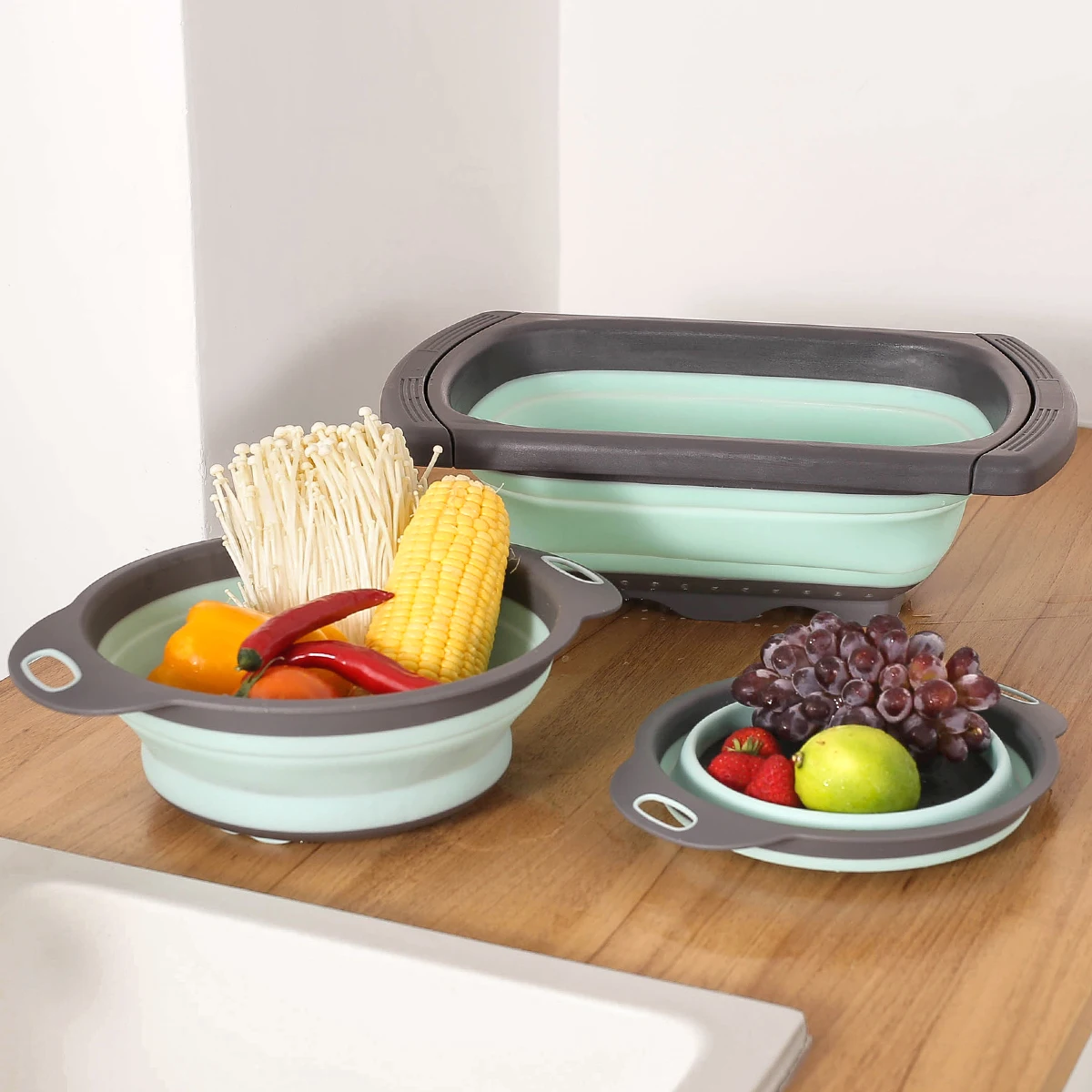 Colander collapsible, Colander Strainer Over The Sink Vegetable/Fruit Colanders Strainers with Extendable Handles