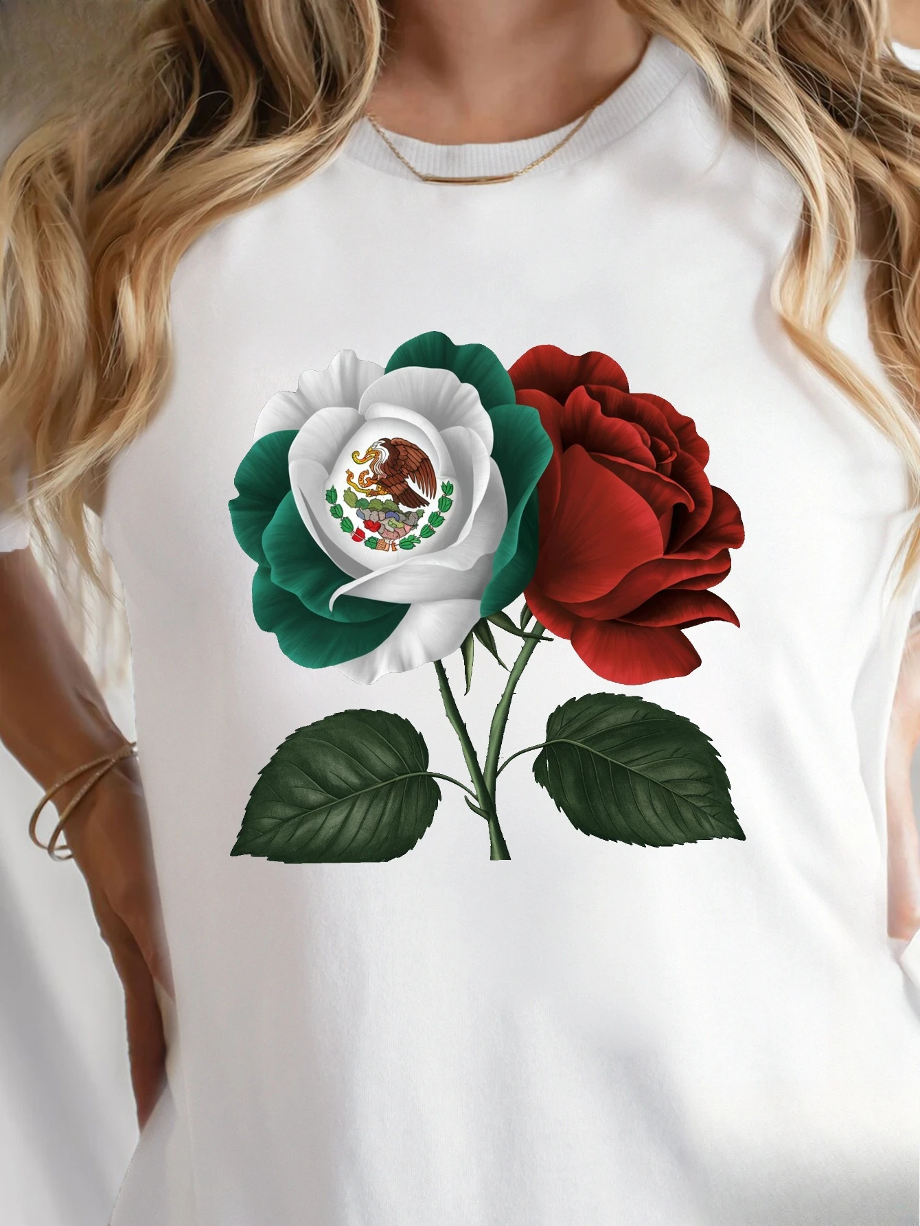 

Mexican rose illustration pure cotton women's T Shirt Casual Short Sleeve Crew Neck T-Shirt