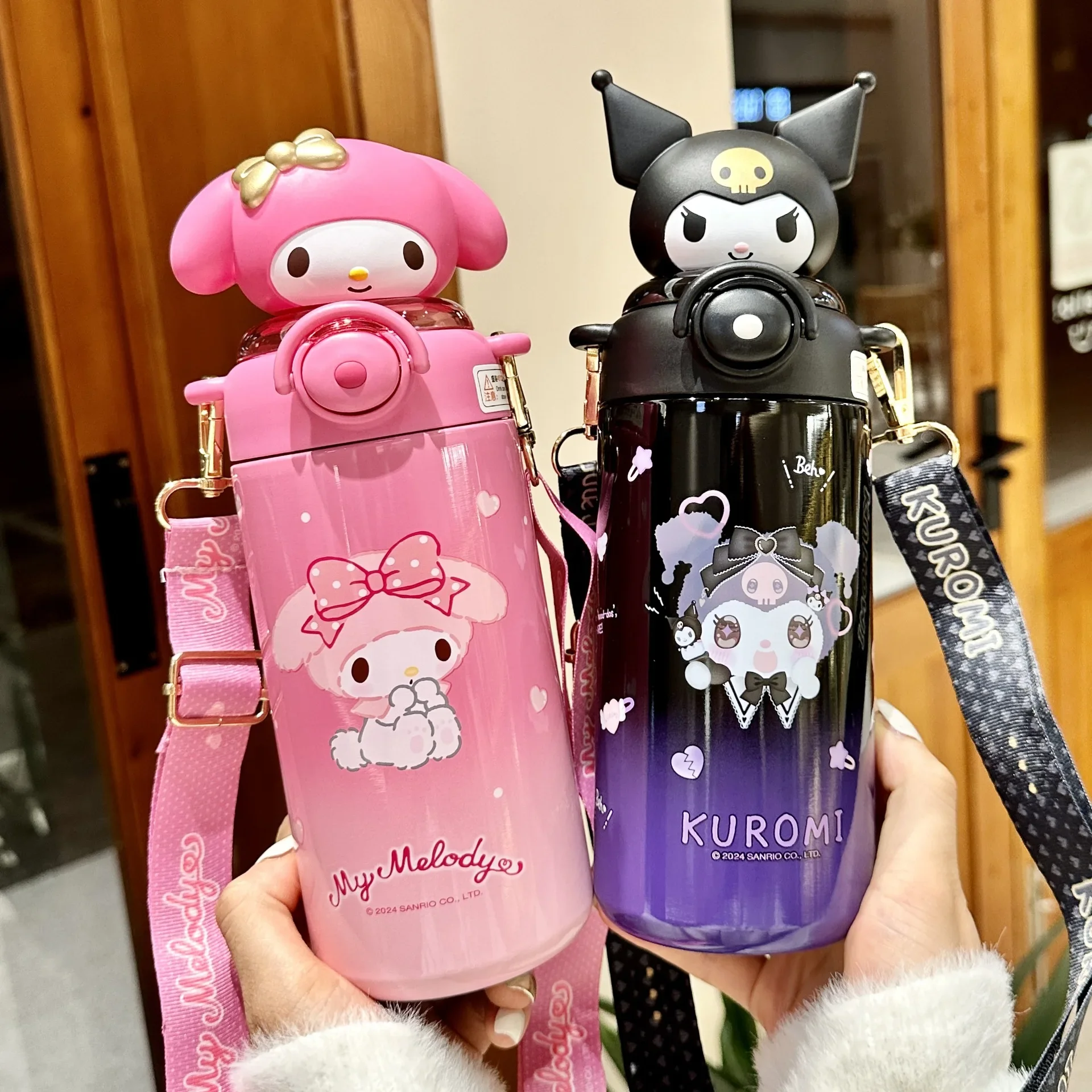 

Sanrio Kuromi Thermos Cup Crayon Shin Chan Cute Water Bottle Keeps Cold Stainless Steel Children Straw School Students