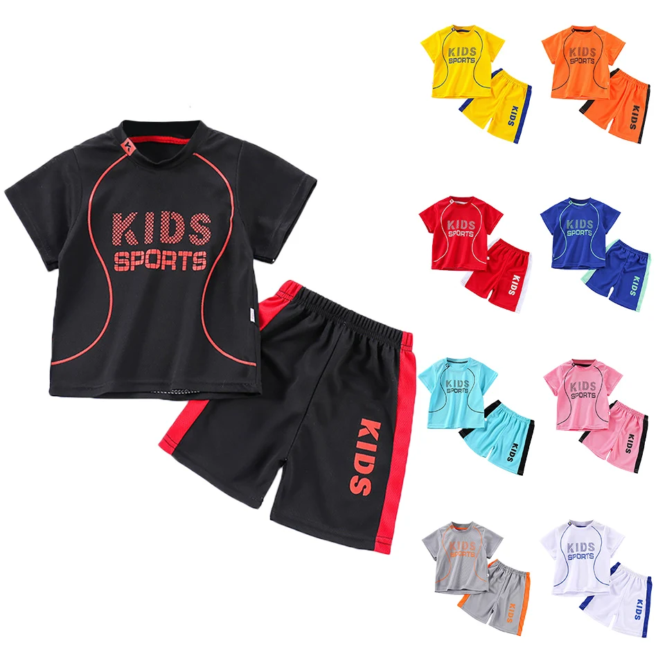 Basketball Sportswear Summer Children's Clothing Boys and Girls Sportswear Letter Children's Short Sleeved Shorts Two-Piece Set