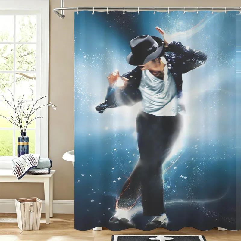 Michael Jackson Legend Shower Curtain King Of Pop Stage Moonwalk Print Bath Curtain With Hooks Retro Waterproof Bathroom Decor