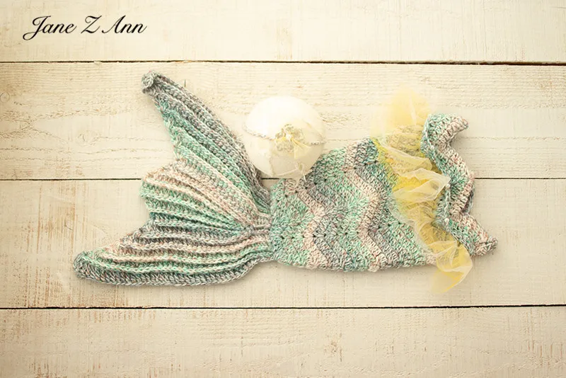 Yarn edge beauty fish tail woven suit headwear newborn photography props baby girl boy mermaid costume