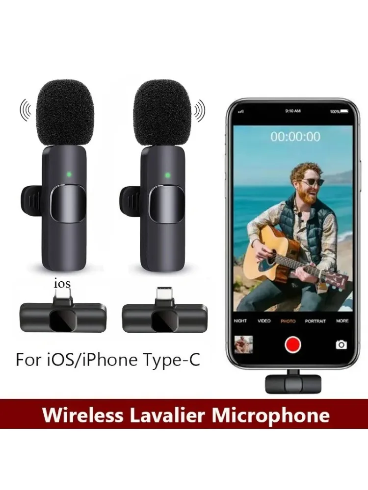 Wireless Lavalier Microphone Mini Portable Noise Reduction For Live Broadcast Gaming Audio Video Recording For Iphone Android