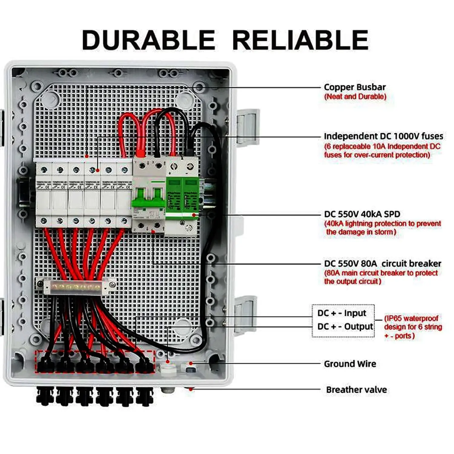 8 String Pv Combiner Box With 10A Rated Current 80A Solar Dc Breaker Arreste And Solar Connector For Solar Panels