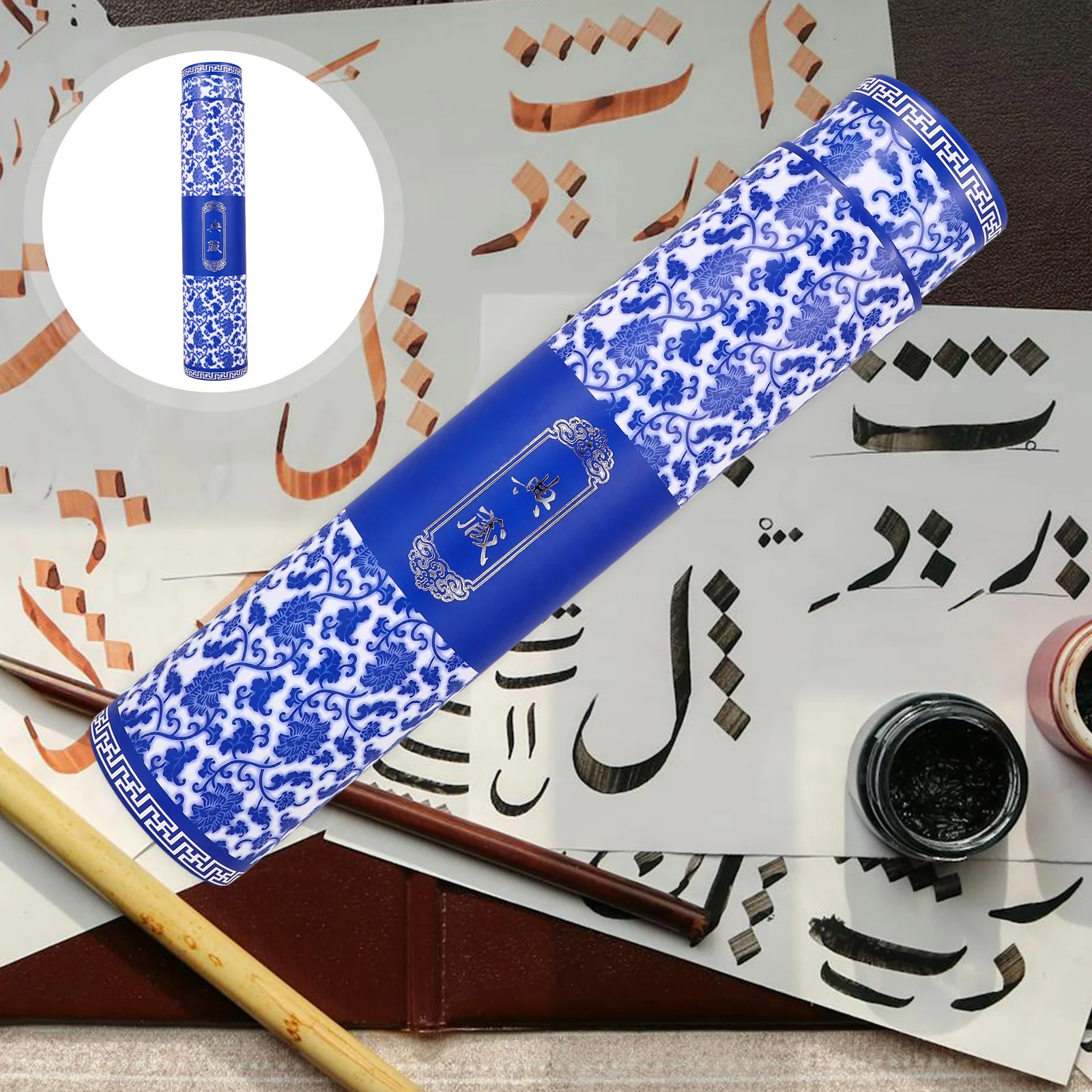 Blue and White Porcelain Painting Box Mailing Tube Caps Storage Paper Poster Tubes for Calligraphy Scroll Holder