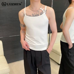 LUZHEN Metal Chain Decorate Plain Trendy Sleeveless Vests Original Men Personalized Fashion Street High Quality Tank Tops LZ3481