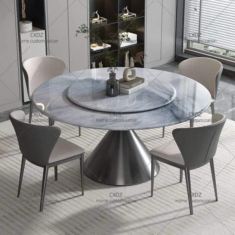 Modern Round Microcrystalline Stone Dining Table and Chair Set Small Apartment Rock Slab Turntable Compact Household