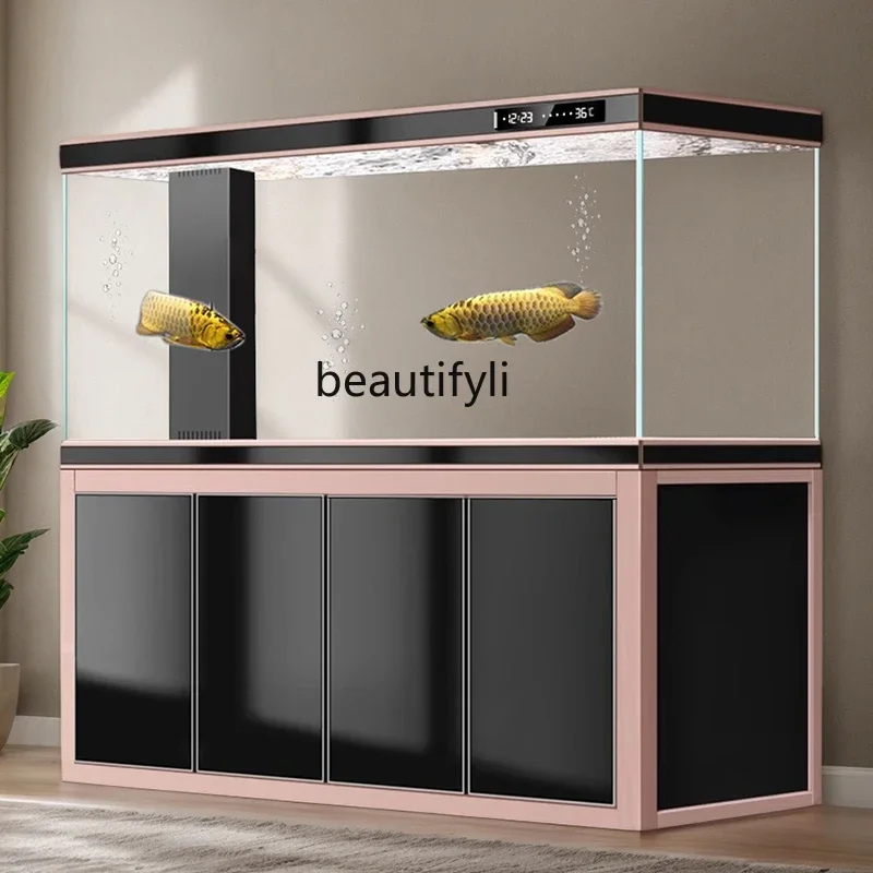 Fish tank living room household ultra-white glass large ecological bottom filter integrated dragon fish tank office H