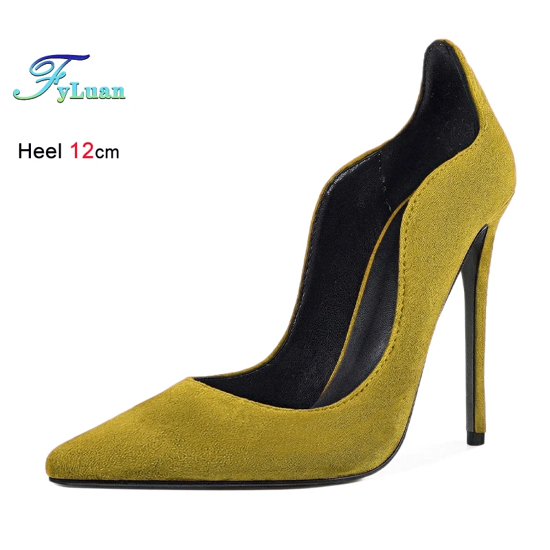 

Новые весенне-осенние женские туфли из замши цвета хаки на тонком каблуке 12 см, с острым носком, на шпильке, офисные туфли-лодочки CD