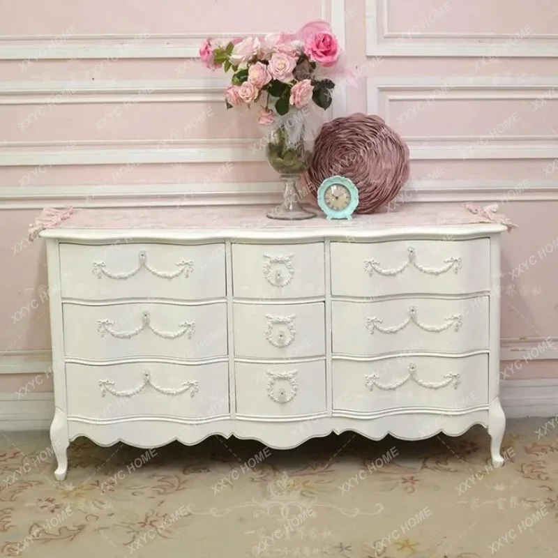 Solid wood carving flower entrance cabinet  country bedroom storage cabinet