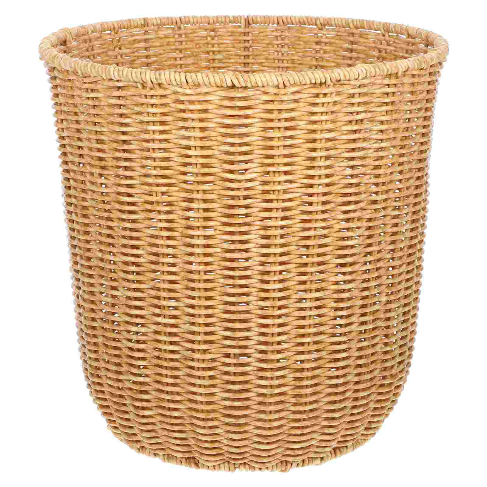 

Woven Trash Can Multipurpose Basket Storage Bin Desktop Organizer with Lid Garbage Sundries Baskets Home Plastic Office Hamper