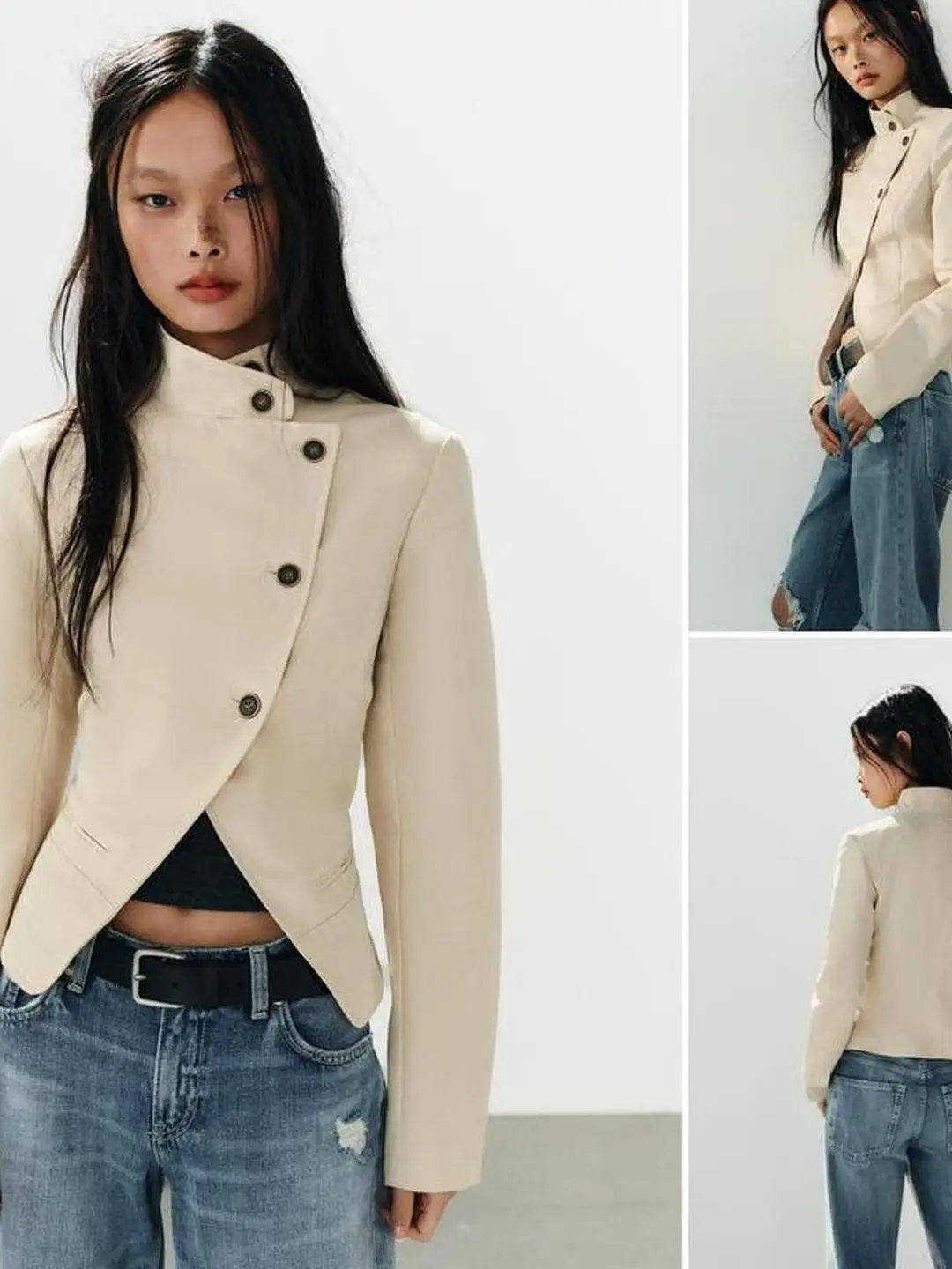 Slim Fit Long Sleeve Single Pocket Double Button Closure Stand Collar Jacket Casual Style Polyester Fiber 3D Effect Pattern