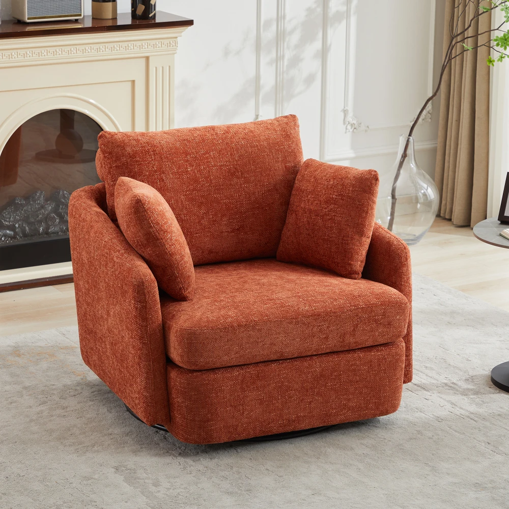 

"40.55"W 360° Swivel Accent Chair with 2 Pillows, Modern Cozy Orange Chenille Living Room"