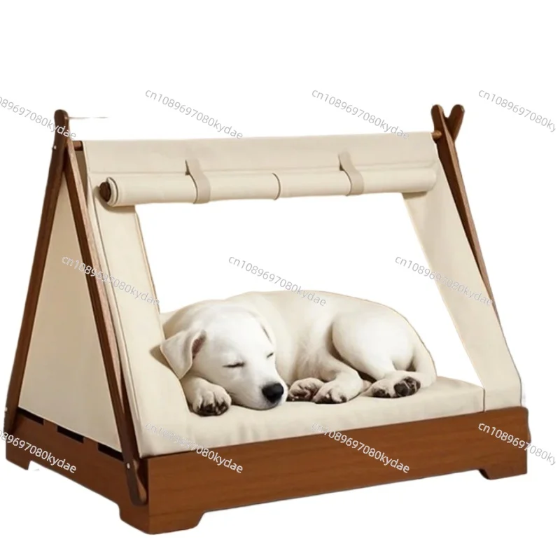 

Wooden Pet Tent House - Washable Dog Bed for Small Dogs Cat House with Removable Cover Cozy Pet Tent for Indoor/Outdoor Use