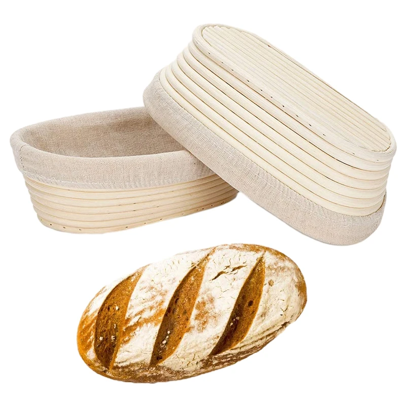Kitchen Oval Shaped Country Bread Proofing Basket Banneton Natural Rattan Basket With Liner Handmade Sourdough Fermentation Tool