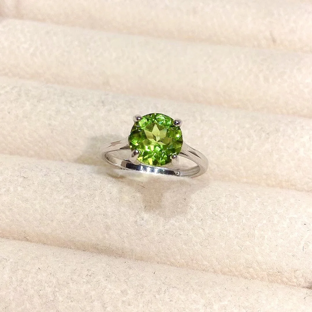 100%Natural Perdiot Ring 6mm *8mm 1.5ct  VVS Grade for Daily Wear Solid 925 Silver Woman Brithday Gift Peridot Jewelry