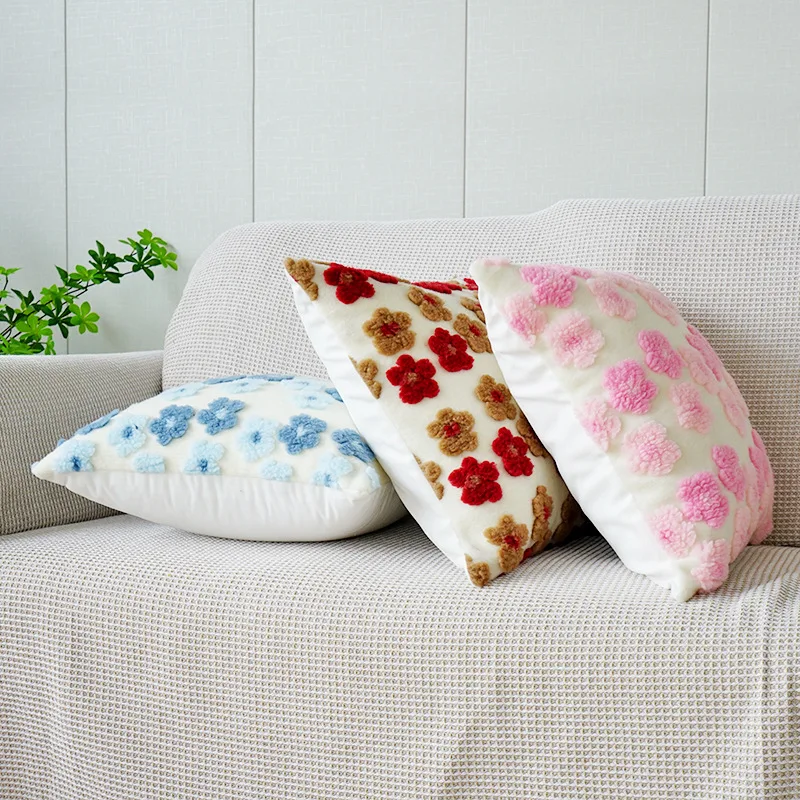 Three-Dimensional Flower Cushion Cover 40X40 Embroidery Wool Throw Pillow Covers Jacquard Sofa Pillow Headboard Pillowcases