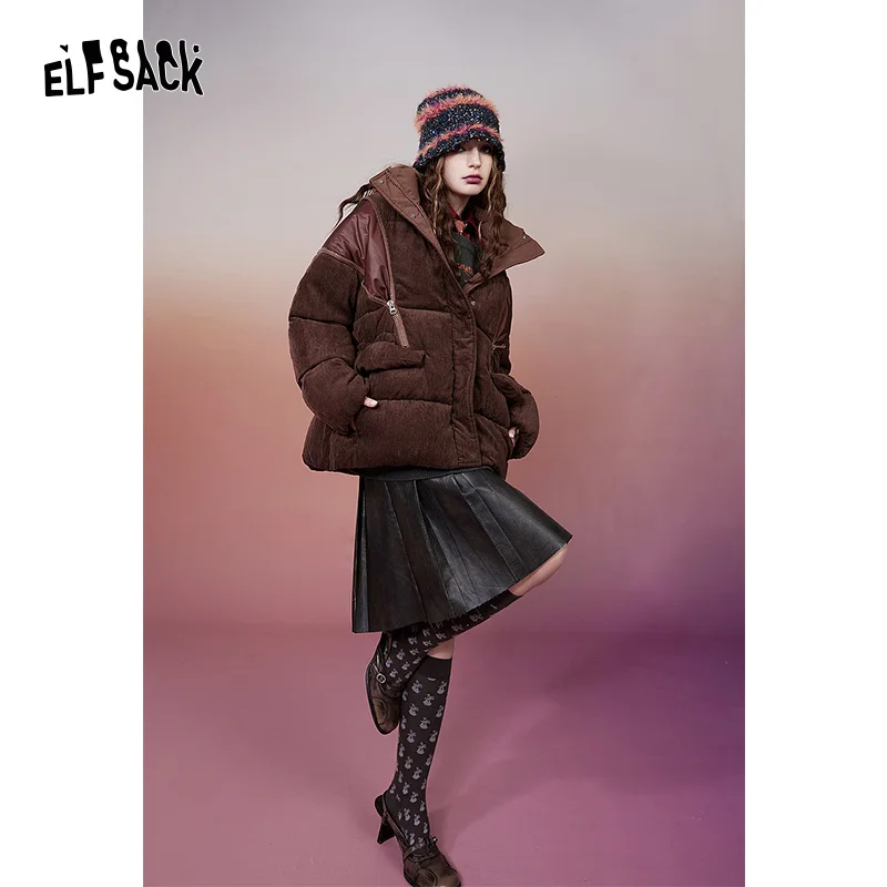 ELFSACK-abrigos de plumón para mujer, chaquetas de diseñador de moda coreana, Y2K 2000s, invierno, 2023