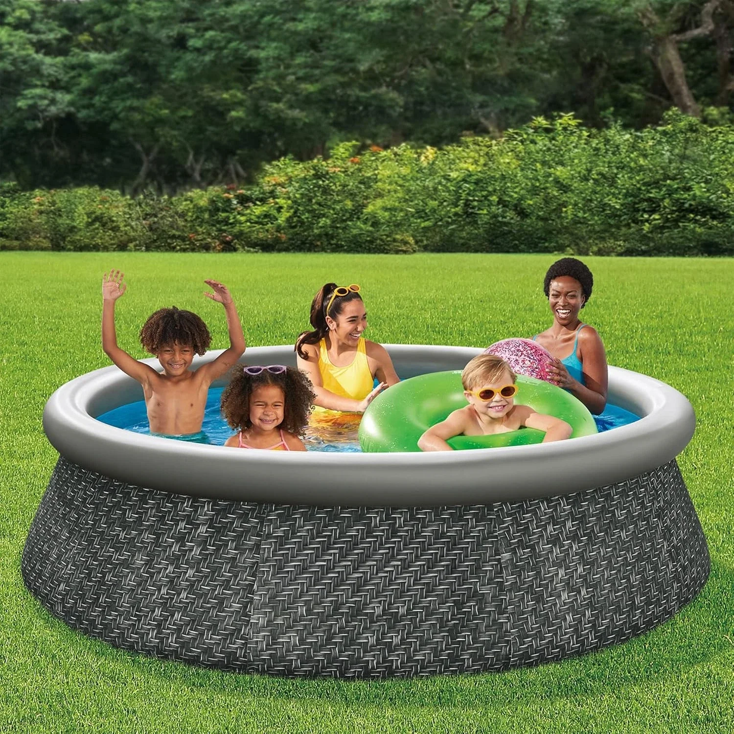 

10' x 30" Quickset Designer Round Inflatable Ring Top Outdoor Above Ground Swimming Pool with Filter Pump and Pool Filter