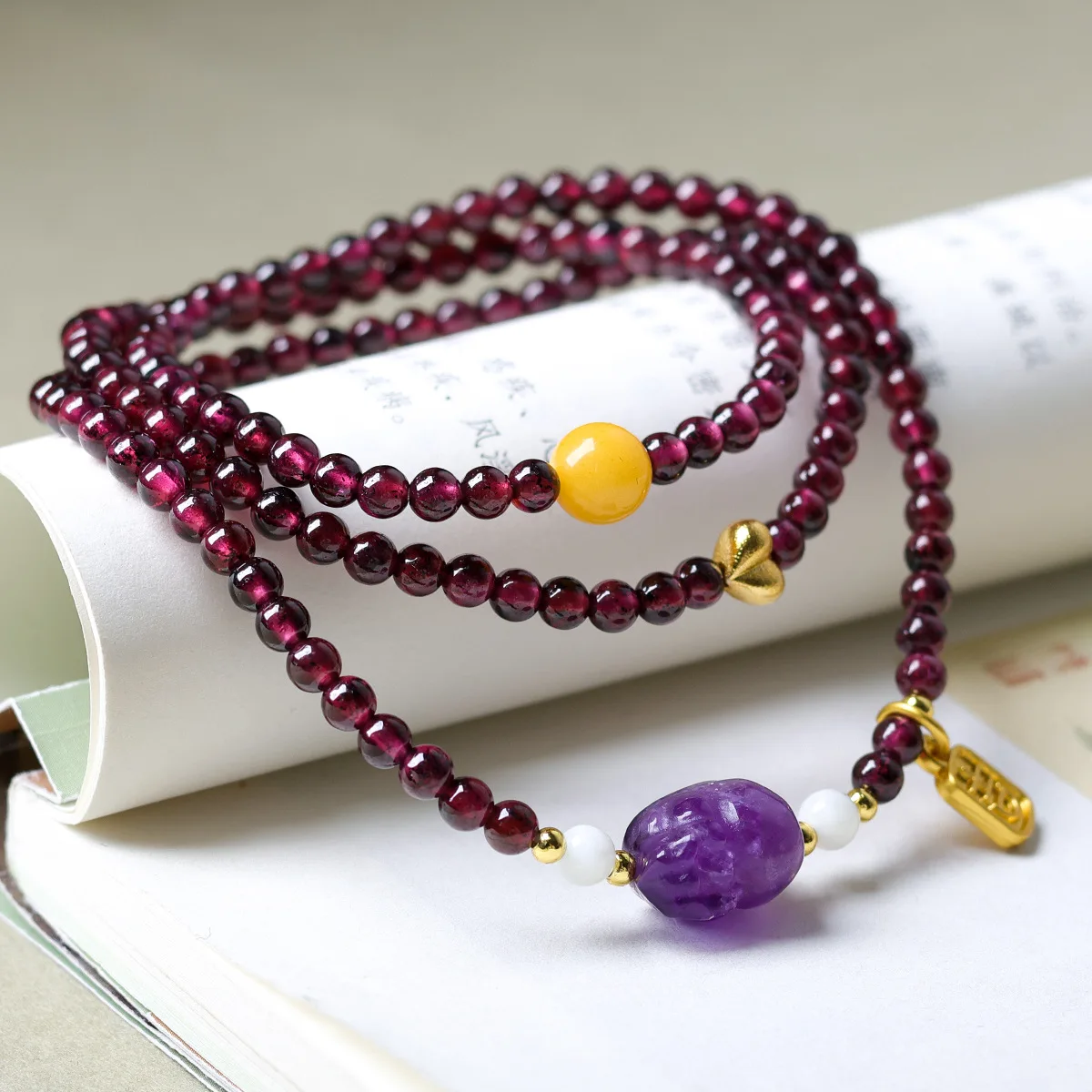 

Natural Purple Toothed Black Garnet Bracelet Original Art Art piece Purple Crystal Pixiu Bracelet