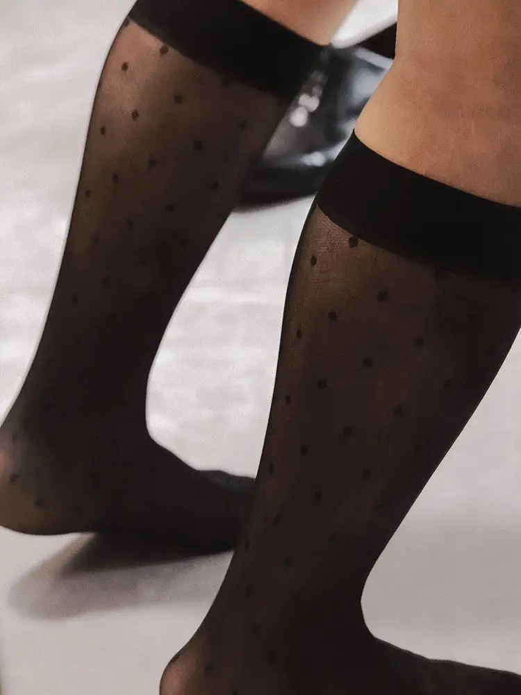 2024 Polka Dots Formal Mens Stockings Sexy Exotic Bar Ultra Thin See Through Sheer Socks for Men Business Dress Calf Long Socks