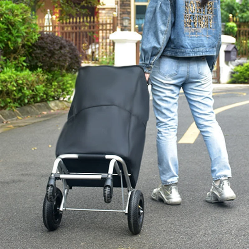 Portable Shopping Bag Luggage Cart Large Capacity Folding Grocery Trolley with 20cm Inflatable Rubber Big Wheels Bearing 50kg