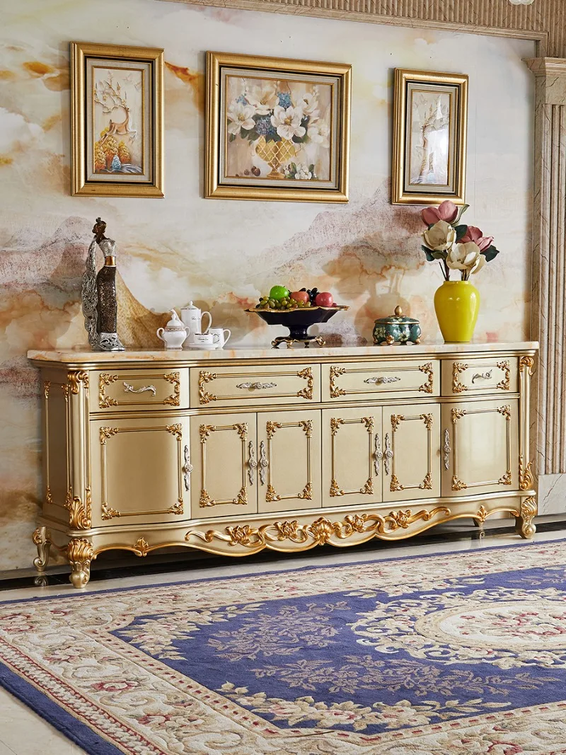 European marble dining side cabinet shoe cabinet integrated against the wall solid wood multi-functional storage
