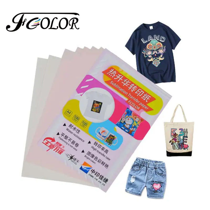 FCOLOR A4 Sublimation Paper 100 sheets/pac Heat Transfer Paper for Inkjet Printer DIY Design T-shirt Clothes Printing