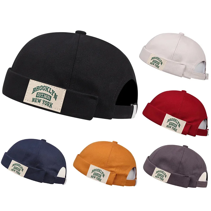 

BROOKLYN1631 Label of Cloth Brimless Skullies Cap Beanie Hat Men Street Portable Docker Hats Melon Skin Cap Hip Hop Vintage Caps
