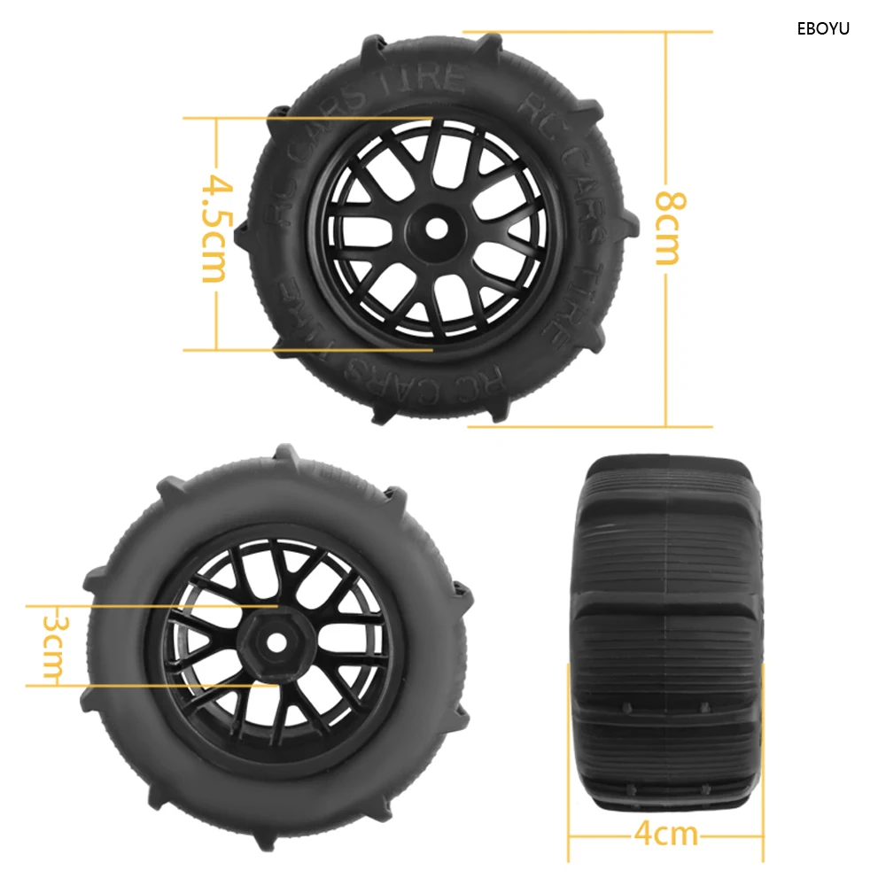 EBOYU Updated Sand Snow Water Tires Wheels for JJRC Q130 HBX WlToys SCY MJX 1:14 1:16 HighSpeed RC Car Toys Replacement Tires