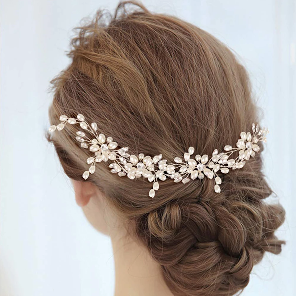 

3 PCS Crystal Hairpin Bridal Wedding Pearl and U Shaped Flower Golden for Bride