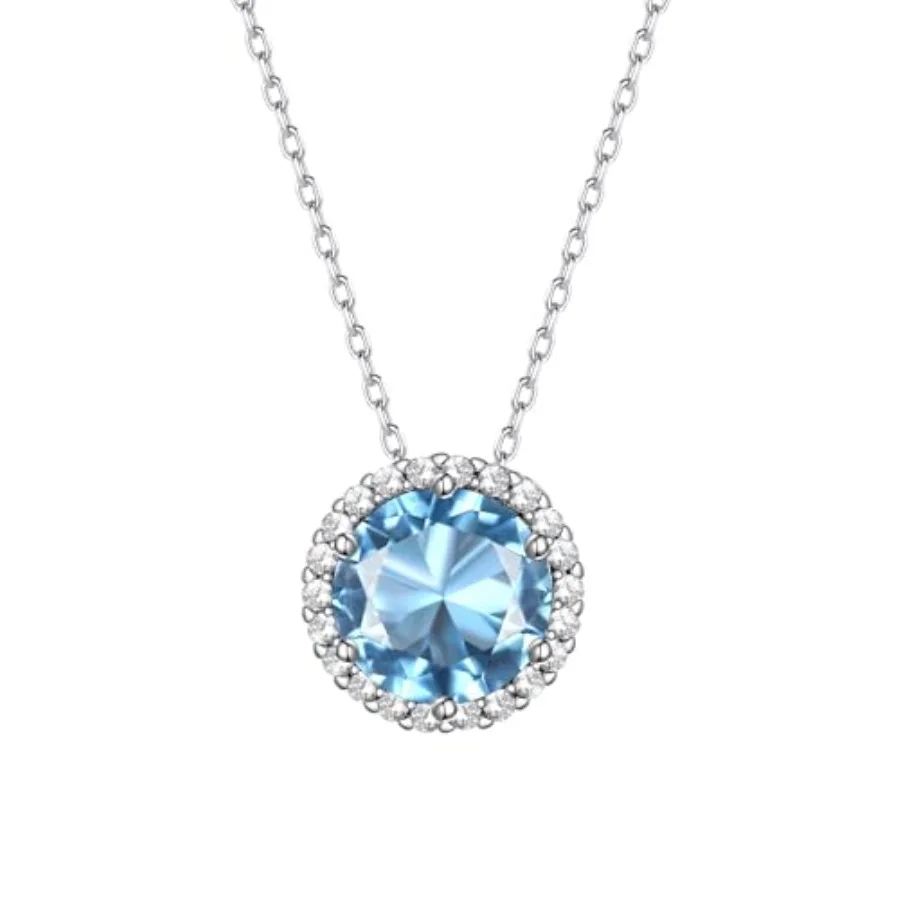 

Bestyle Sparkling 925 Sterling Silver Birthstone Necklaces for Women, Created Heart/Round/Teardrop/Square Crystal Solitaire Pen