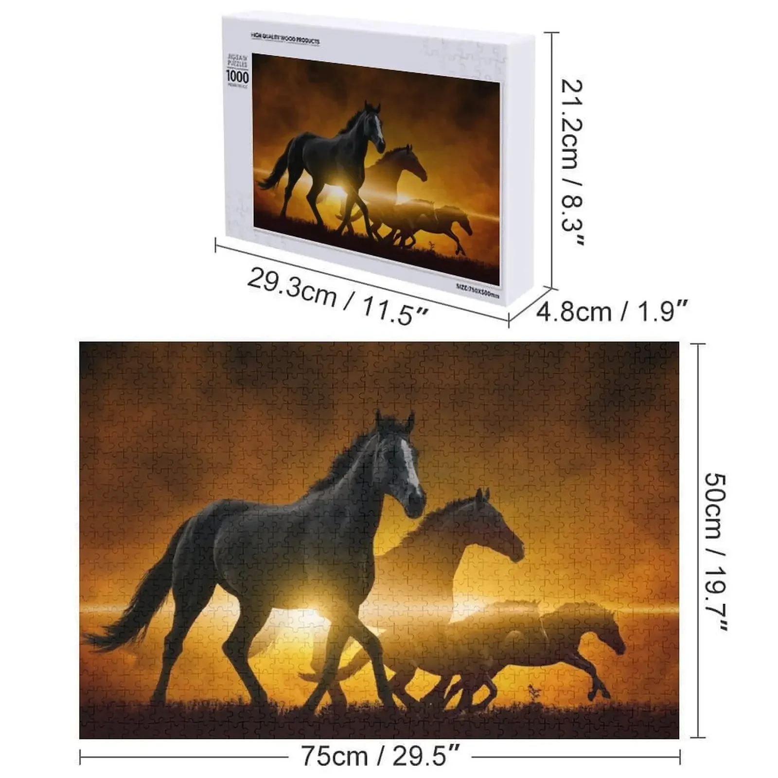 لغز الصور المقطوعة للخيول السوداء البرية، هدية خشبية مخصصة، اسم شخصي، لغز Iq