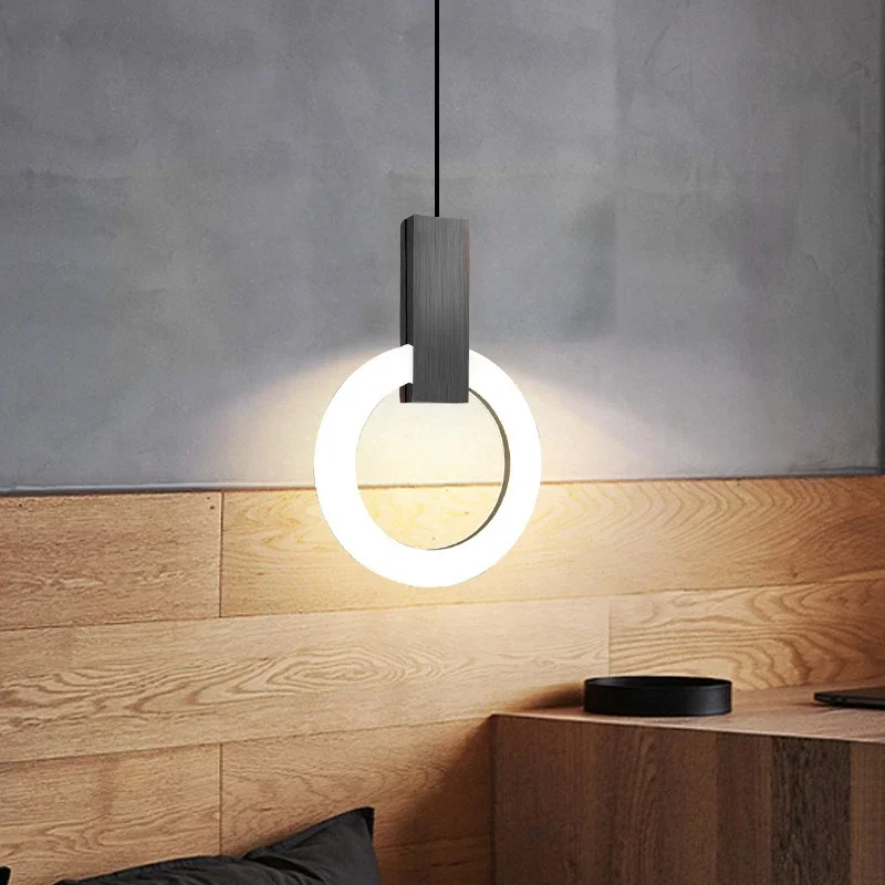 

2025 Nordic Simple LED Pendant Light Living Room Stairs Ring Chandelier Creative Dining Room Bedroom LED Ceiling Pendant Lamp