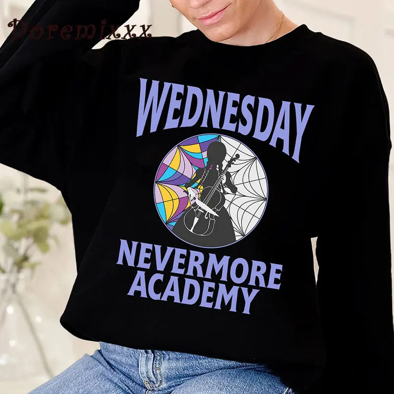 Wednesday Addams Crewneck Sweatshirt Women New TV Series Goth Hoodie Nevermore Academy Pullover Sweatshirts for Woman Clothes