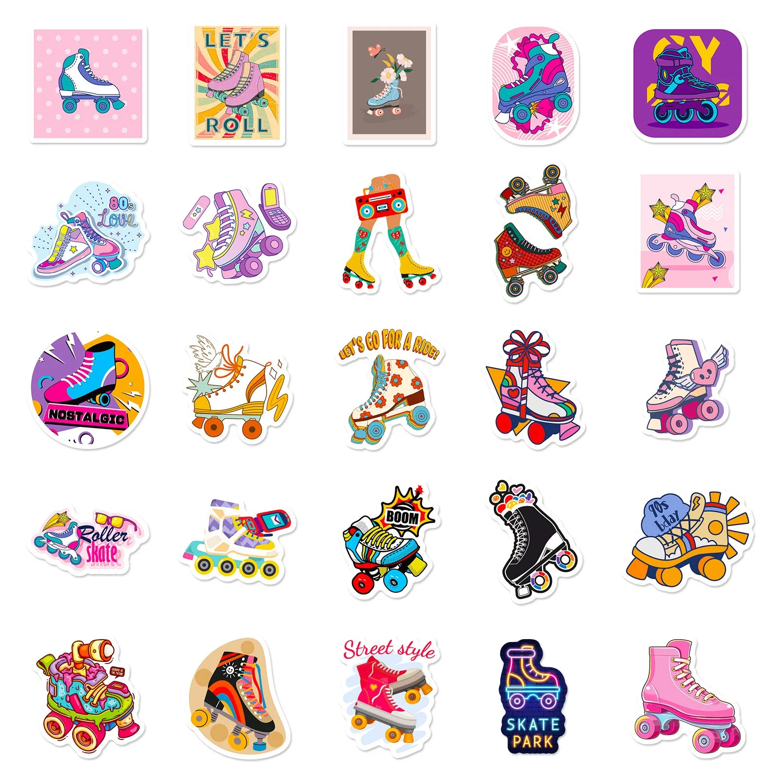 10/50pcs Cool Roller Skates Cartoon Stickers Aesthetic DIY Skateboard Car Bike Phone Luggage Graffiti Girl Gradient Sticker Toy